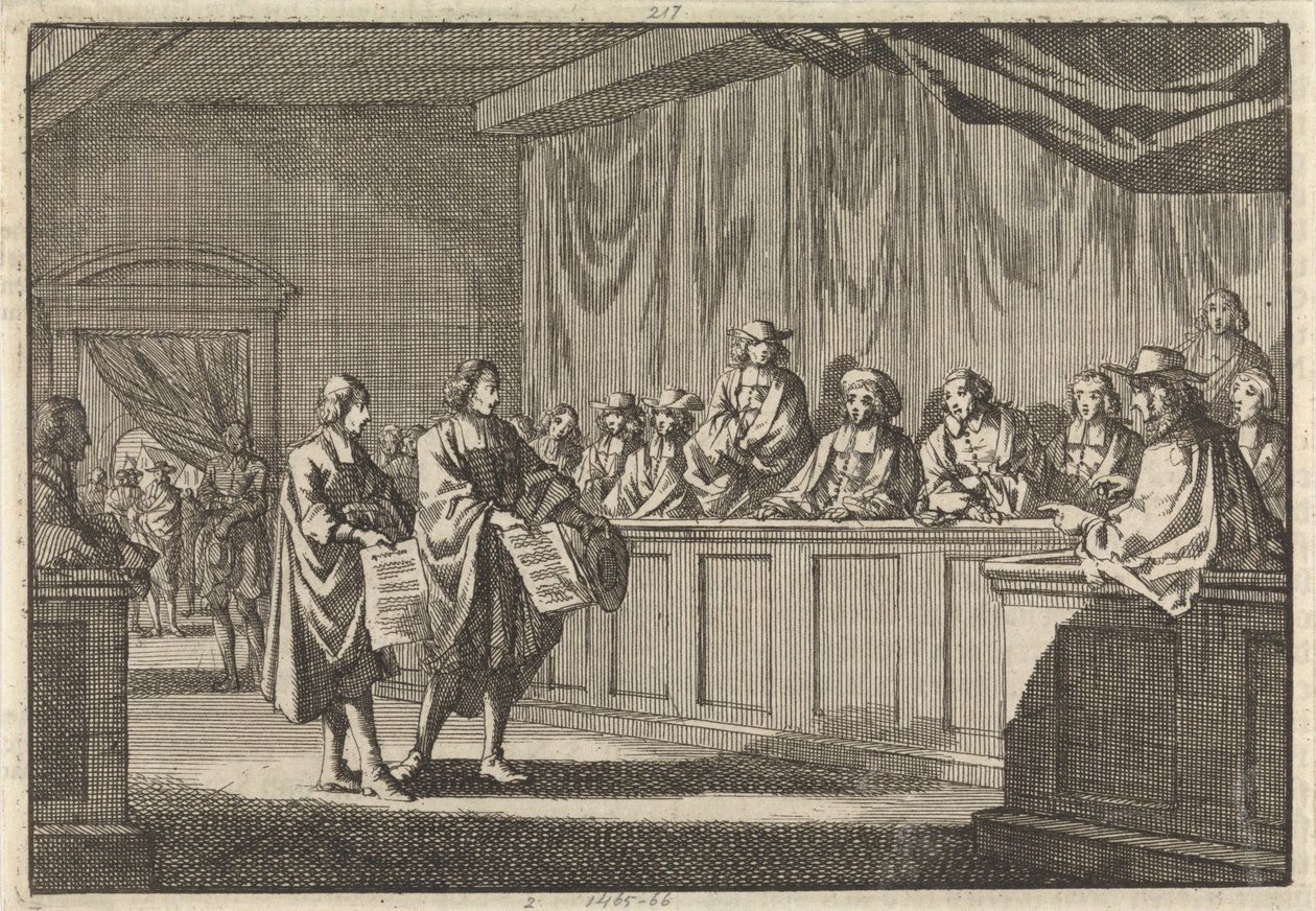 Reformovaní pastori Gilly a Courdil přečetli na synodě v Sorges prohlášení, že konvertují ke katolické církvi, 3. června 1683 od Jan Luyken