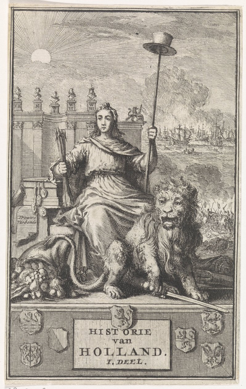 holandská panna Titulní strana pro: F. de la Neuville, History of Holland sv. Já, 1704 od Jan Luyken