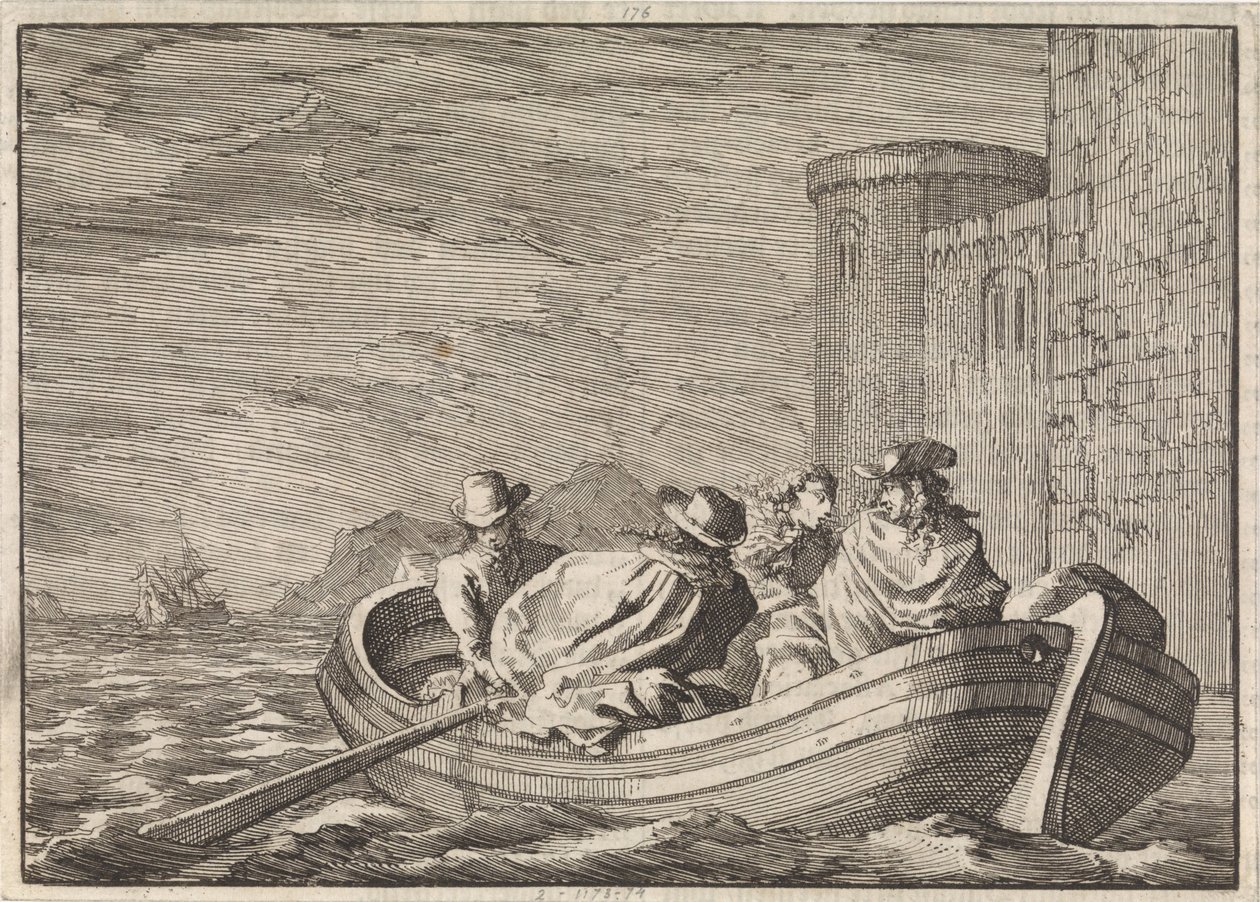 Král Jakub II prchá v noci na veslici, 1688 od Jan Luyken
