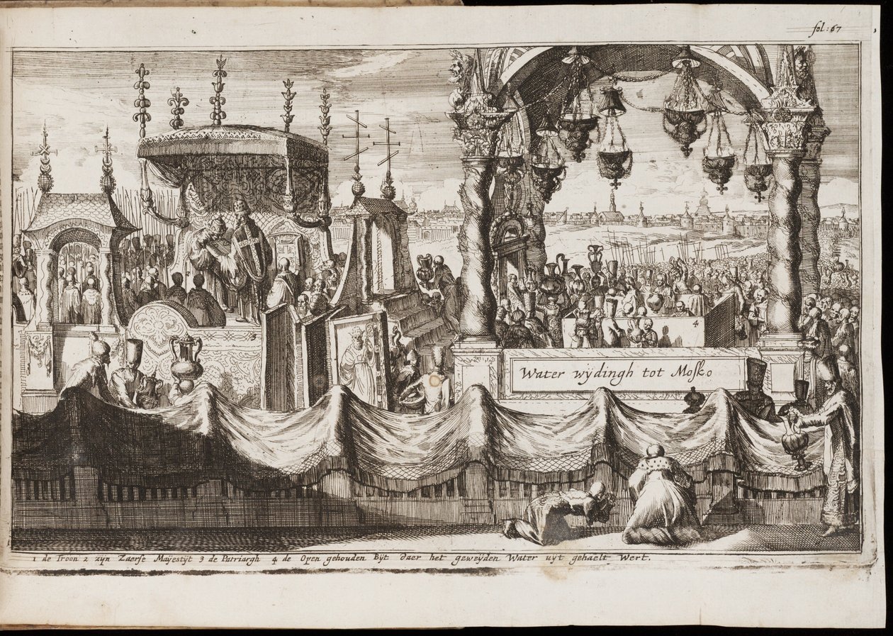 Velké požehnání vod v Moskvě (výroční náboženský obřad s průvodem) - dílo Jana (Johannese) Luykena (1649-1712), rytina (20,1x30 cm) od Jan Luyken