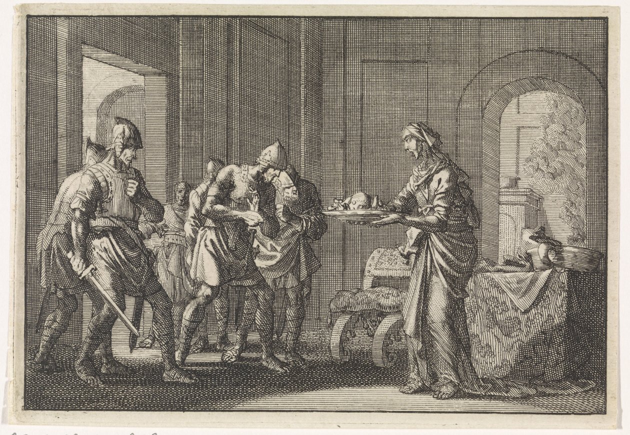 Matka ukazuje válečníkům ostatky svého sežraného dítěte během hladomoru v Jeruzalémě v roce 1704. od Jan Luyken