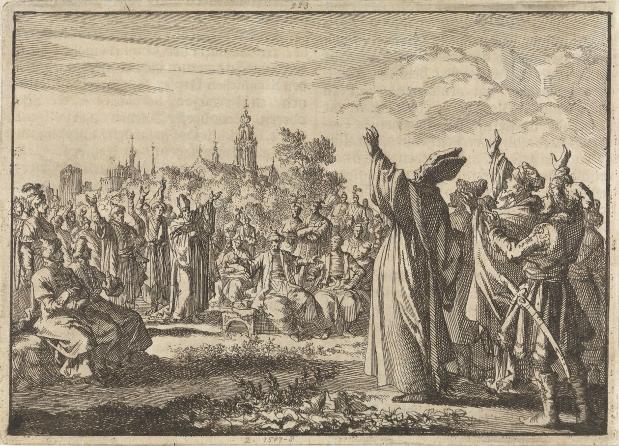 Polský sněm, ve kterém je August II Silný jednou stranou prohlášen králem a druhou Francouzem Ludvík Bourbon-Conti, 1697 od Jan Luyken