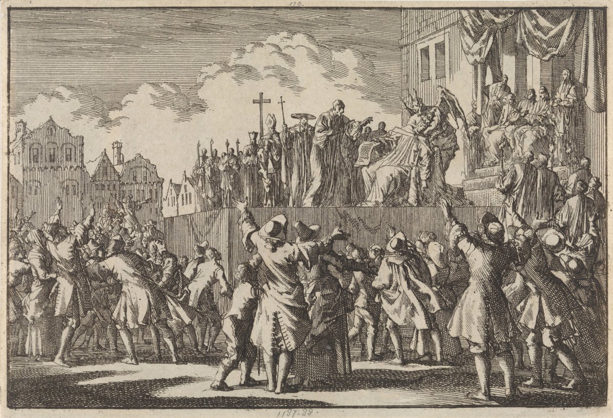 Pouliční scéna v Aberdeenu zesměšňující katolické náboženství, 1689 od Jan Luyken