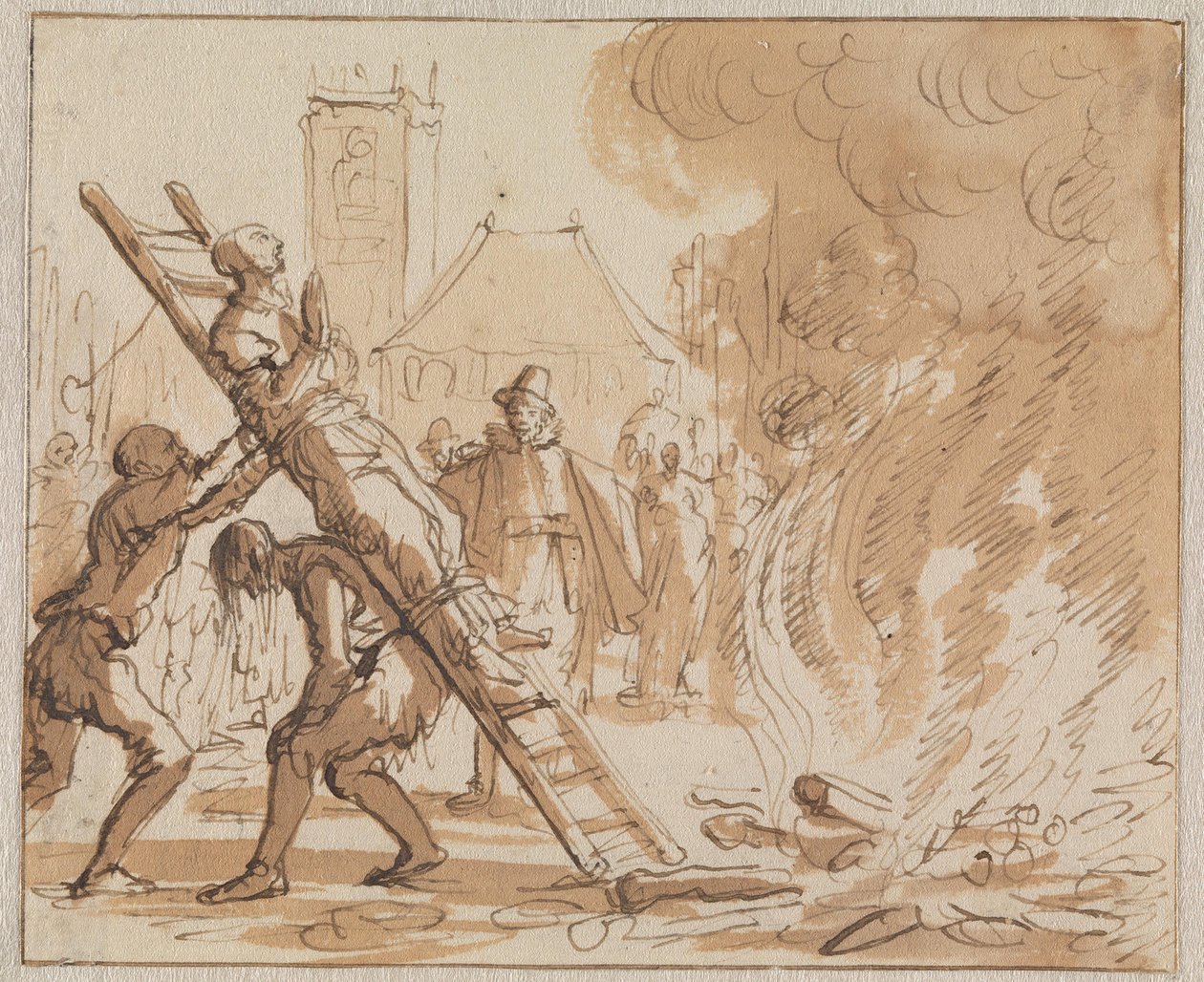 Poprava Anneken Heyndriksové na náměstí Dam v Amsterodamu roku 1571 od Jan Luyken