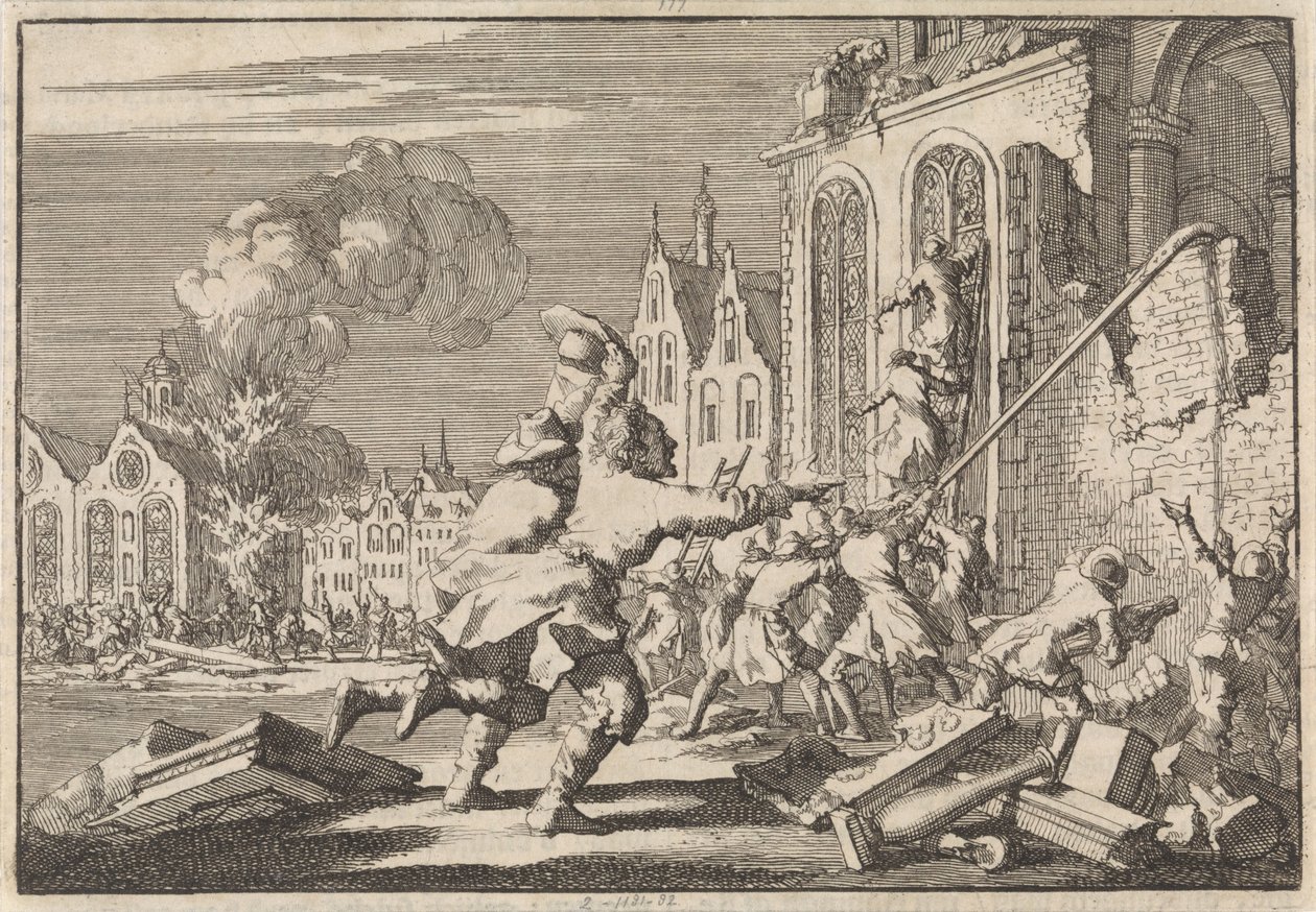 Zničení katolických kaplí v Londýně, 1688 od Jan Luyken