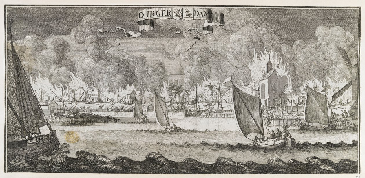 Pohled na vesnici Durgerdam, poblíž Amsterdamu, během požáru v roce 1687 (rytina) od Jan Luyken