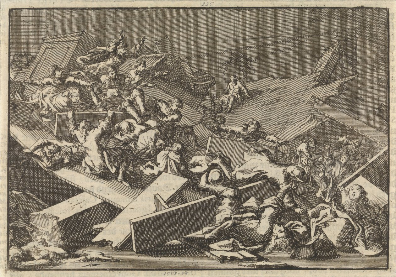 Zřícení patra domovního kostela císařského zplnomocněnce hraběte von Bercka, 1697 od Jan Luyken