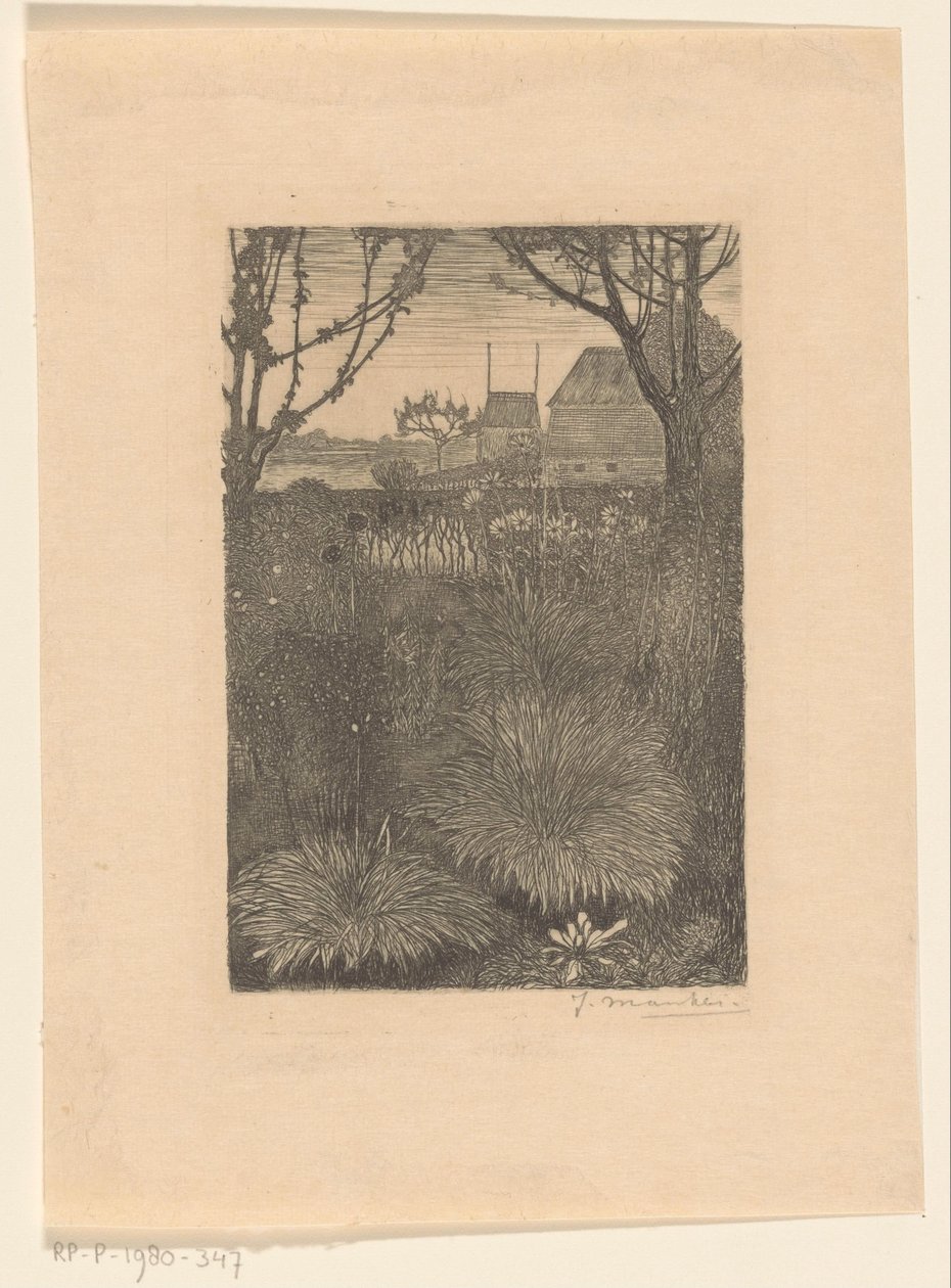 Pohled na zahradu s keři a slunečnicemi Podzimní zahrada (původní název) od Jan Mankes (signed by artist)