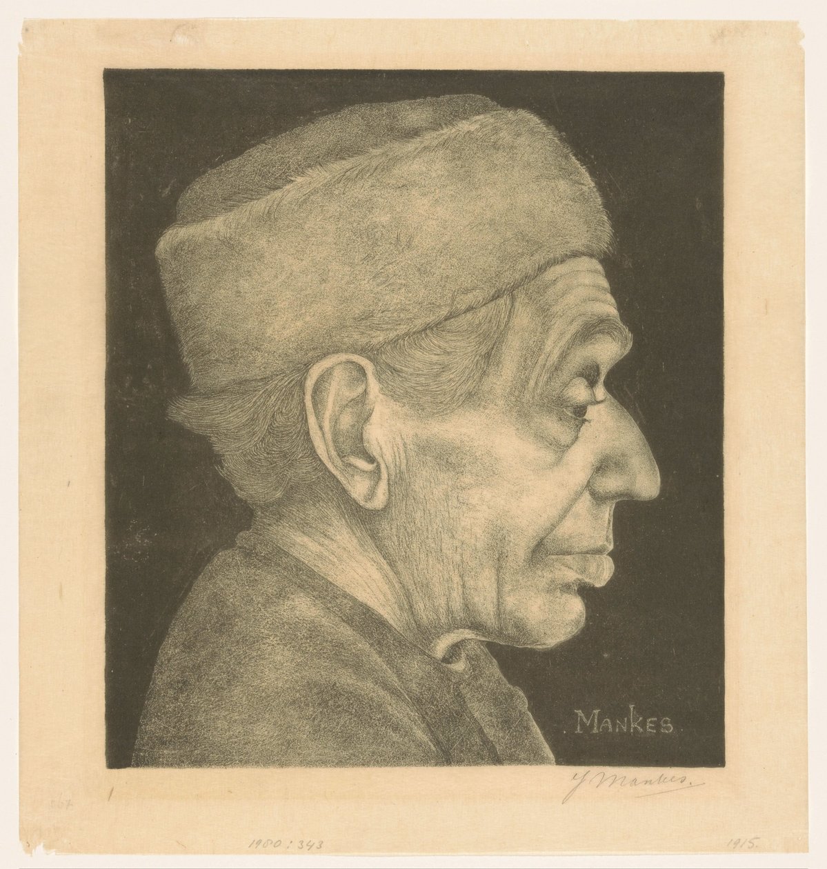Portrét Douwe s kloboukem od Jan Mankes (signed by artist)