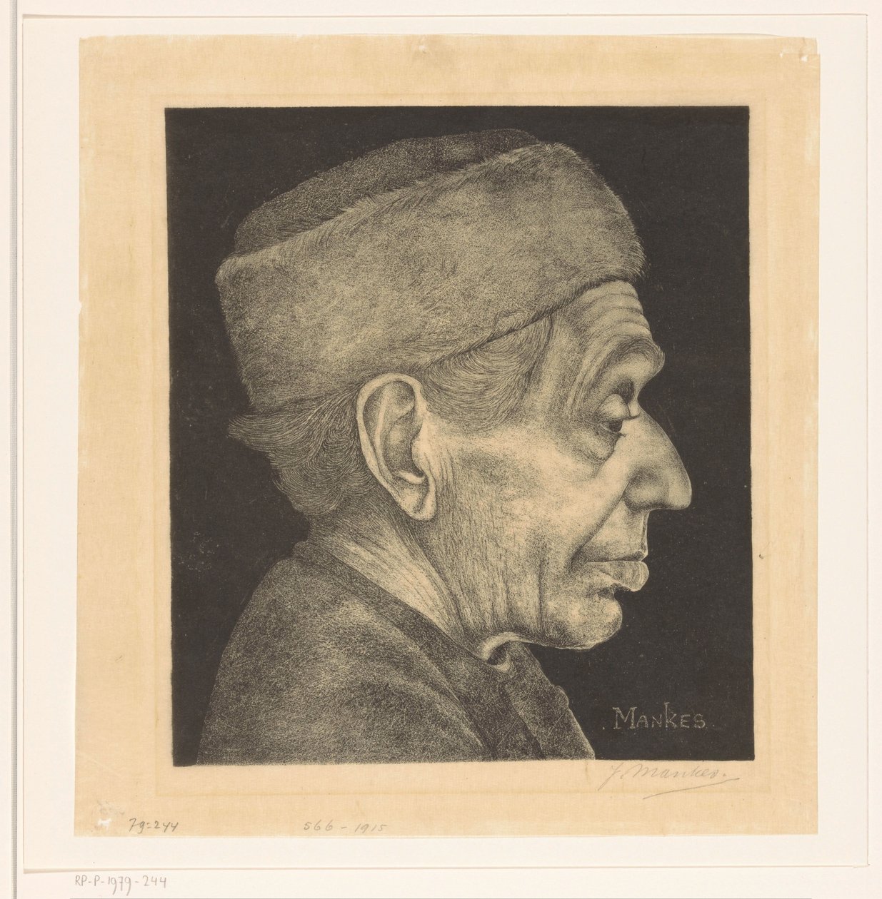 Portrét Douwe s kloboukem od Jan Mankes (signed by artist)