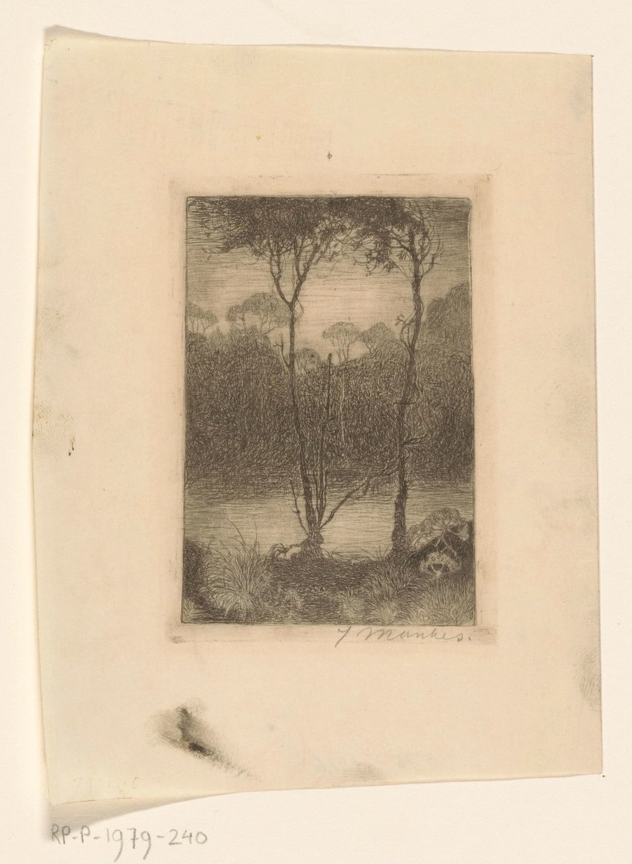 Dva stromy u vody Stream v noci (původní název) od Jan Mankes (signed by artist)