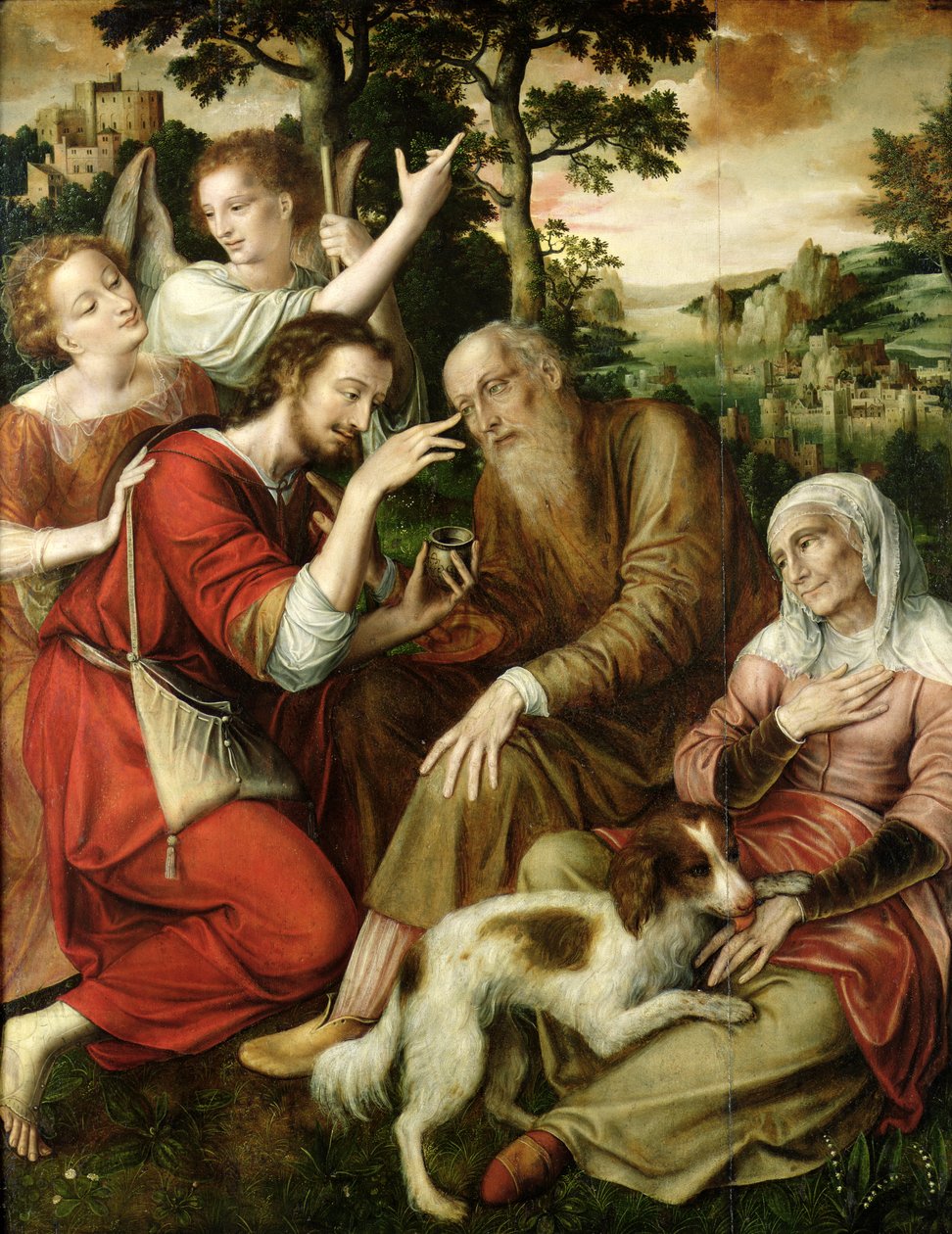 Tobiáš léčí slepotu svého otce, 1563 od Jan Massys or Metsys