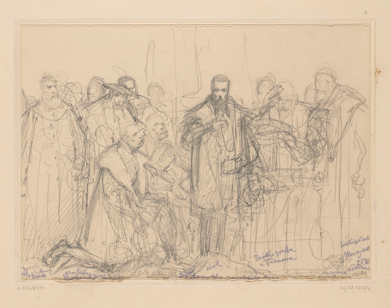 Prosba Zygmunta Augusta, aby opustil Barbaru, koncepční skica od Jan Matejko