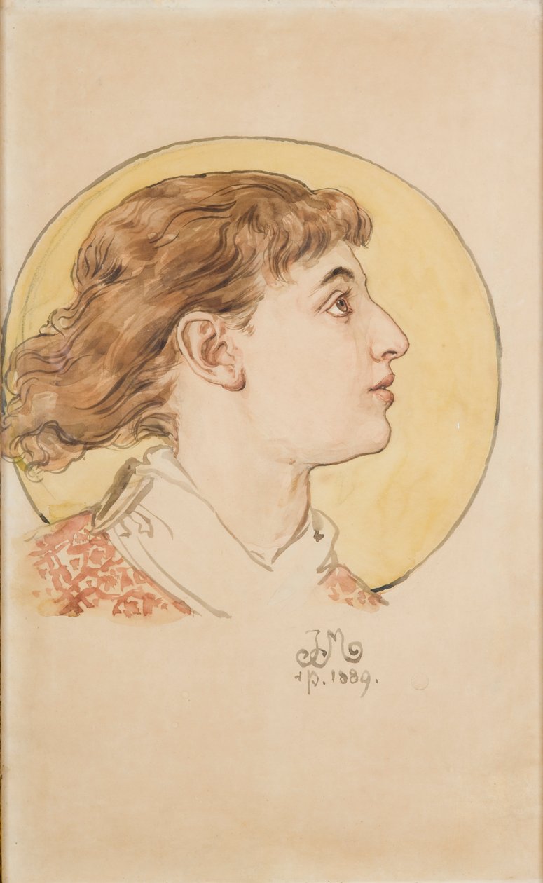 Karton k polychromii kostela sv. Marie – hlavička andílka (portrét dcery Heleny) od Jan Matejko