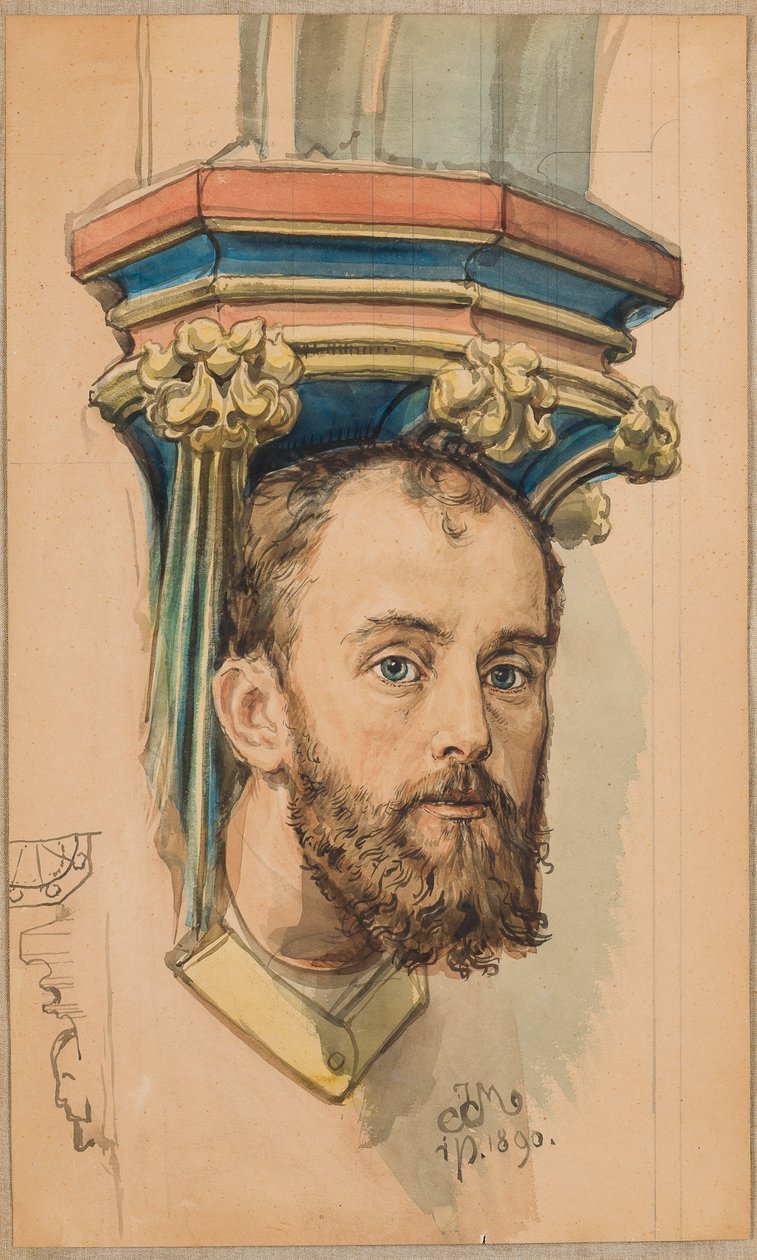 Karton k polychromii kostela sv. Marie – konzola ve tvaru mužské hlavy (portrét T. Stryjeńského) od Jan Matejko