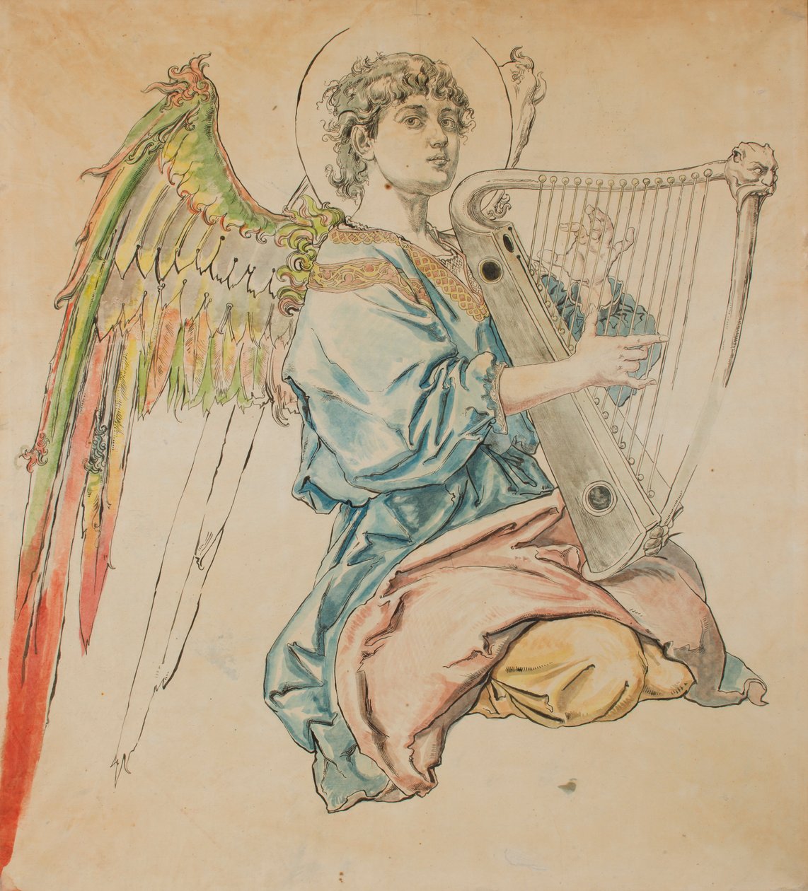 Kartón pro polychromii kostela Panny Marie - Postava anděla hrajícího na loutnu od Jan Matejko