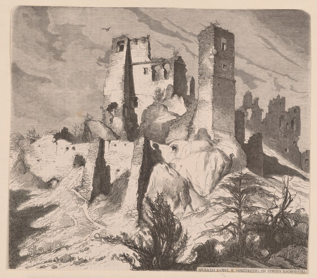 Zříceniny hradu v Odrzykoni, 1865 - dřevoryt podle kresby Jana Matejka od Jan Matejko