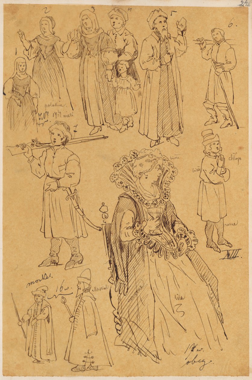 Skarbczyk. Zwölf Personen: Frauen, Männer, Kinder, Bauern, Moskauer, sitzende Dame, aus dem 16. und 17. Jahrhundert od Jan Matejko