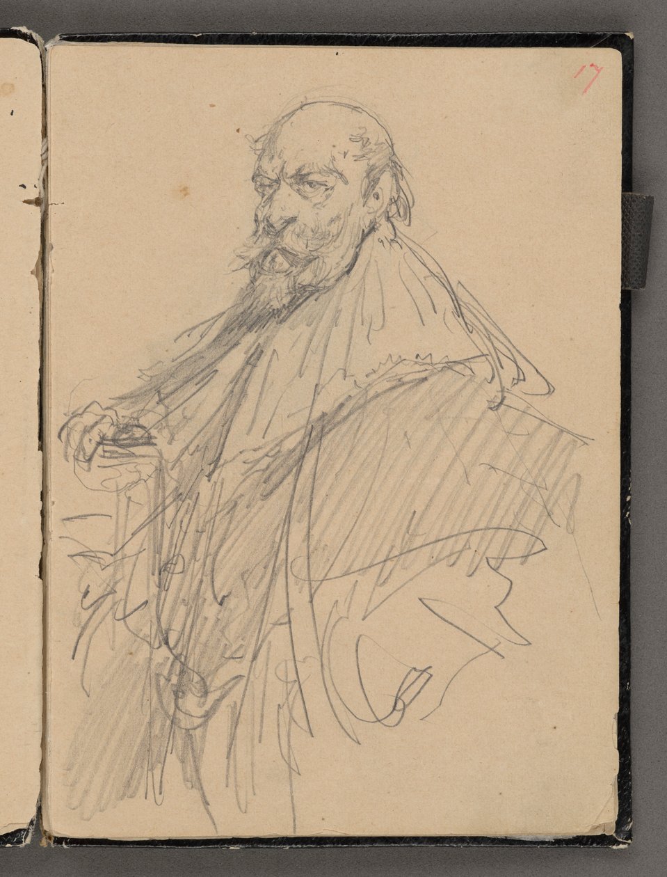 Skicář Jana Matejka z let 1861-1863. Jednostranná kresba. Líc: skica mužské postavy v historickém kostýmu. od Jan Matejko