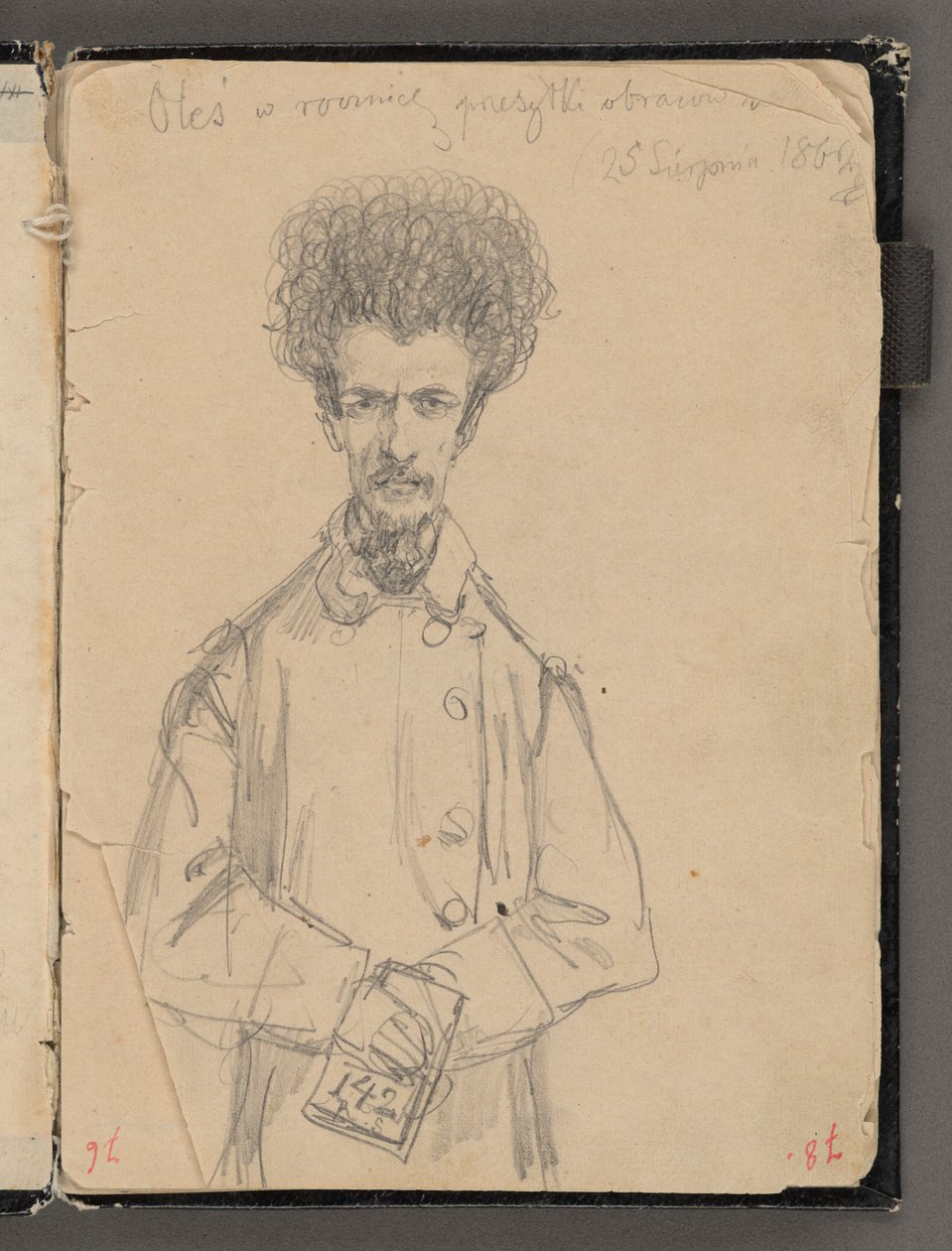 Skicář Jana Matejka z let 1861-1863. Jednostranná kresba. Rub: Aleksander Gryglewski (¾ postavy). od Jan Matejko