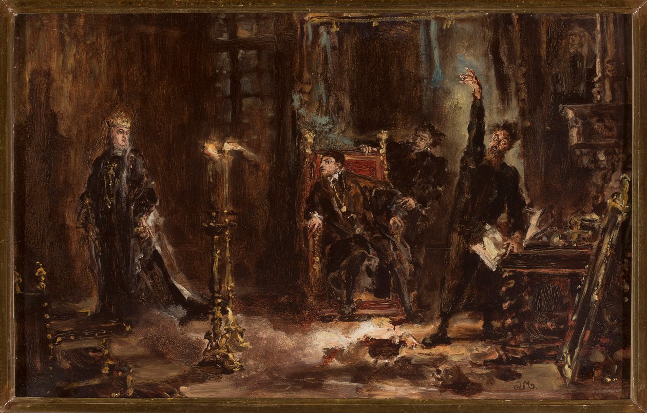 Twardowski vyvolávající ducha Barbary před Zikmundem Augustem, skica od Jan Matejko