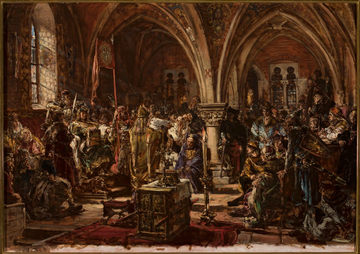 V Łęczycy první Sejm. Sepsání zákonů, potlačení loupežnictví. Roku 1182 od Jan Matejko