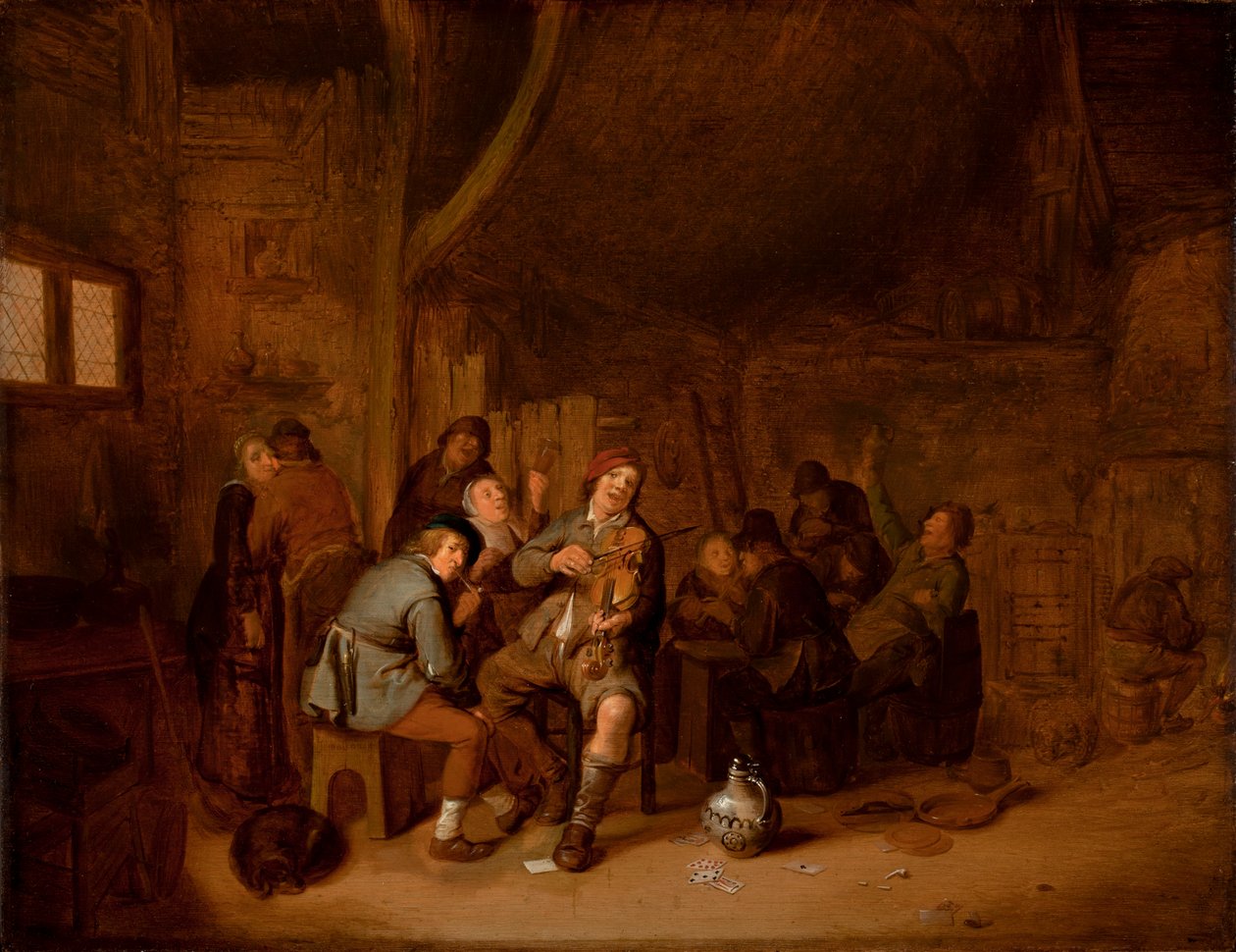 Postavy kouřící a hrající hudbu v hostinci, cca 1640 (olej na panelu) od Jan Miense Molenaer
