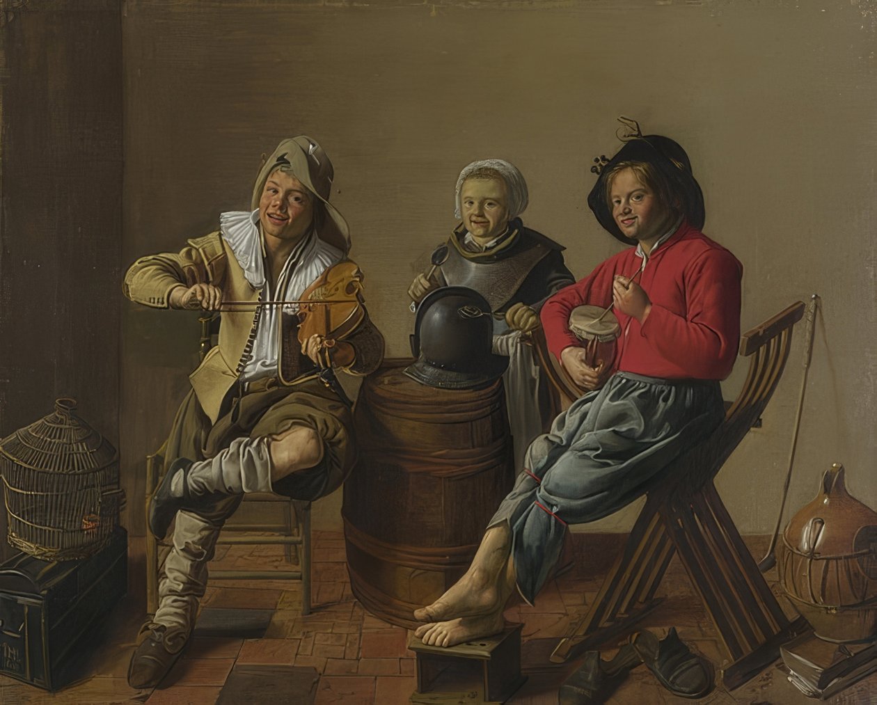Dva chlapci a dívka tvoří hudbu. 1629 od Jan Miense Molenaer