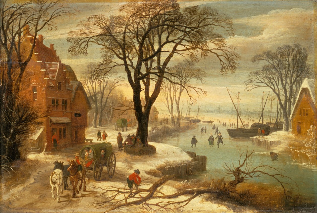 Zimní krajina s měšťany na ledu (ropa) od Jan and Momper Joos de Brueghel