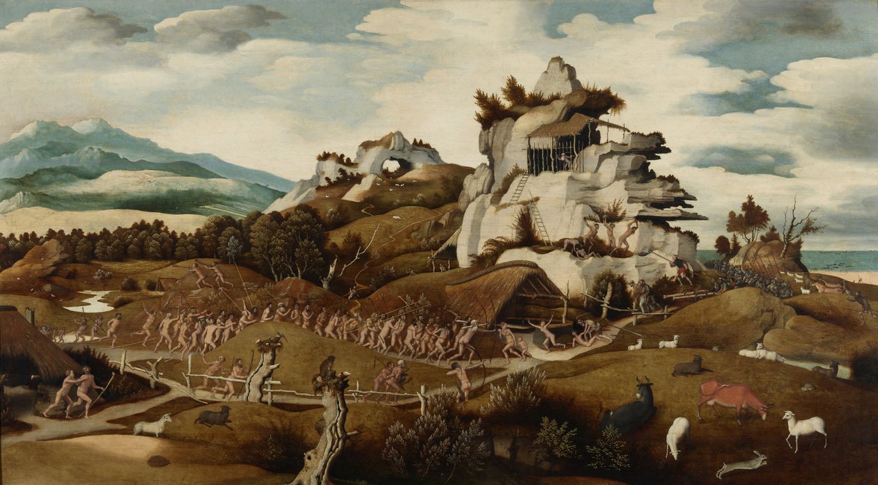 Krajina s epizodou z dobytí Ameriky, kolem roku 1535 od Jan Mostaert