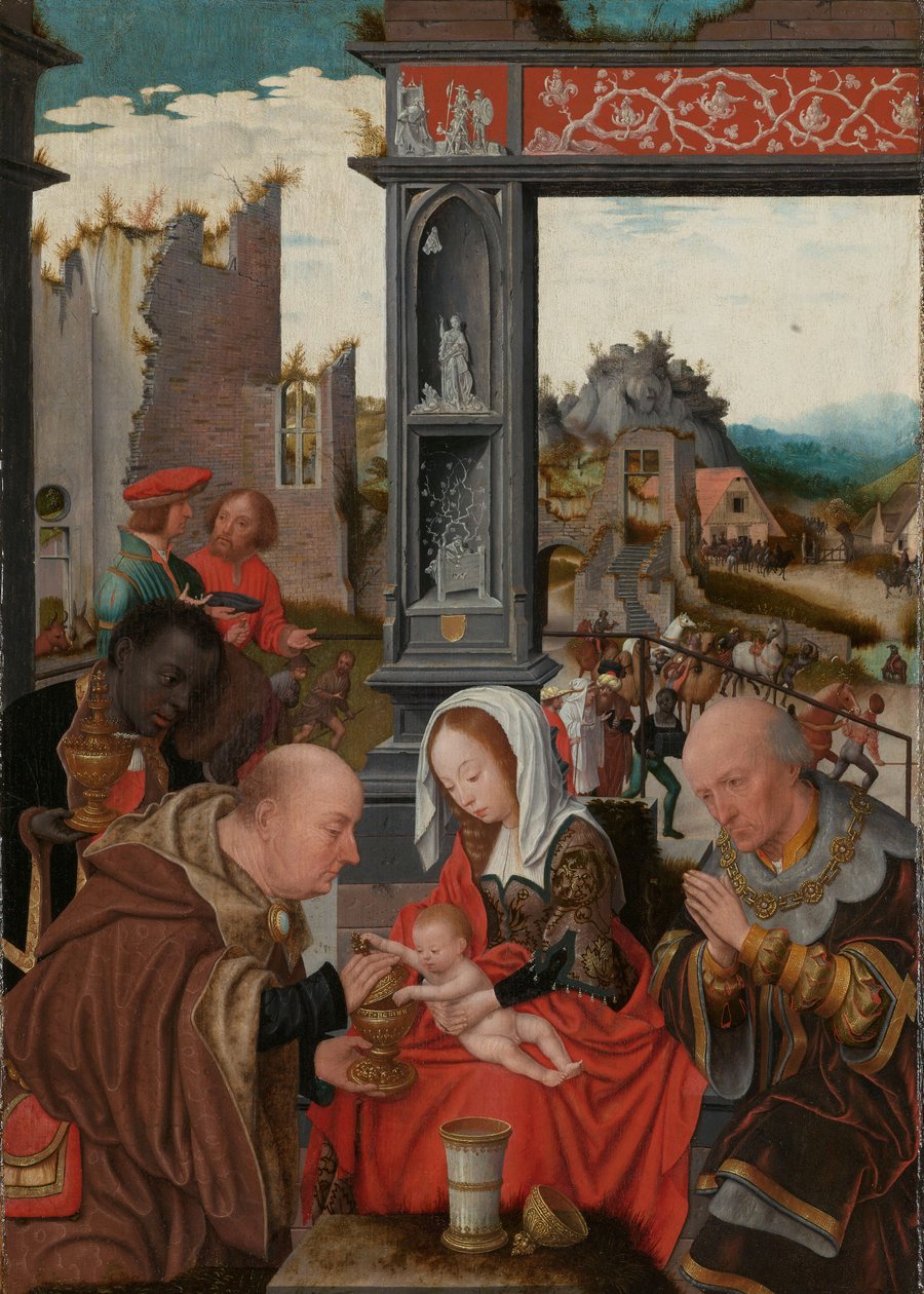 Klanění tří králů, cca 1520-5 (olej na panelu) od Jan Mostaert