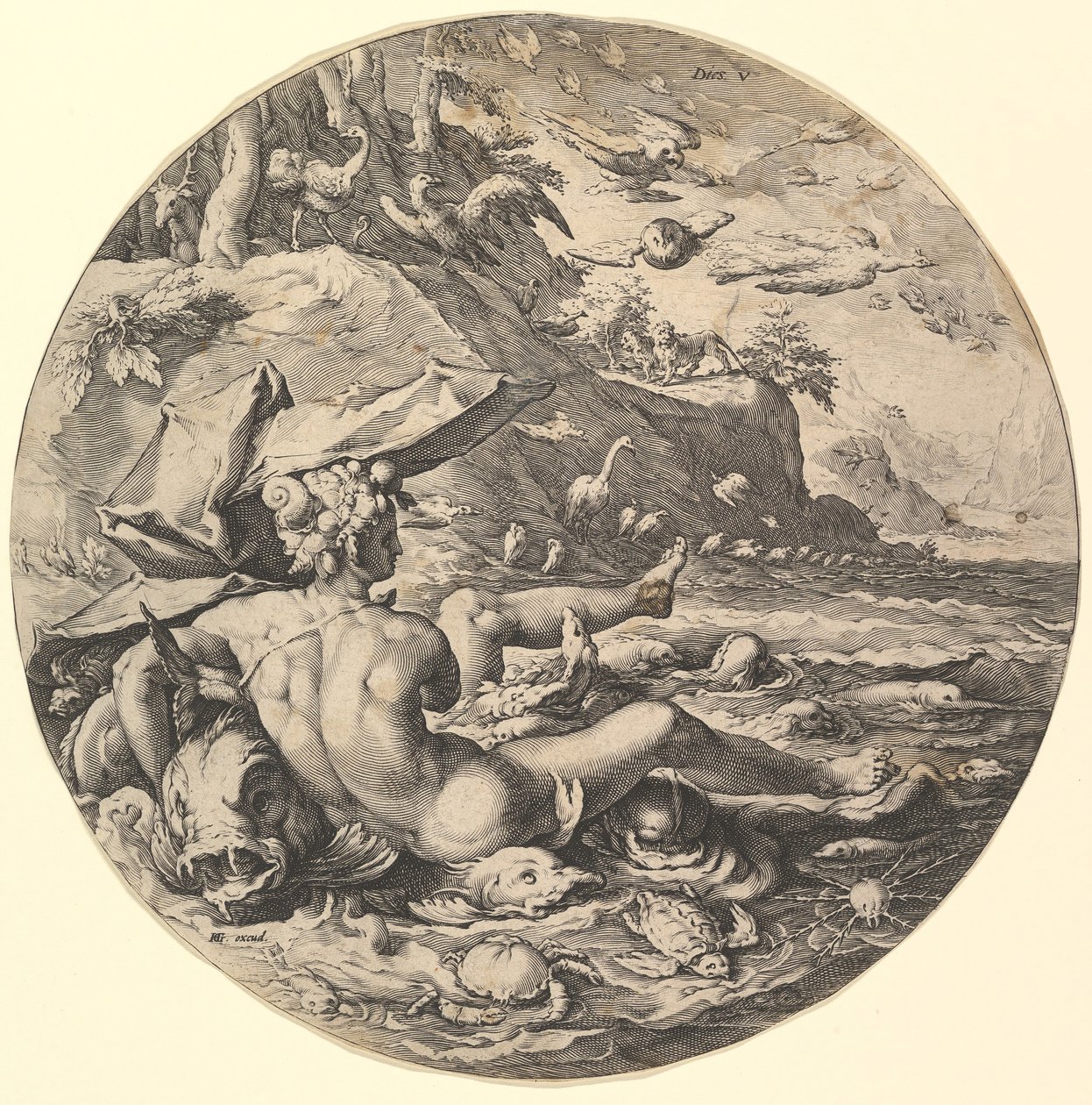 The Fifth Day Dies V, ze série Stvoření světa, ca. 1597. od Jan Muller