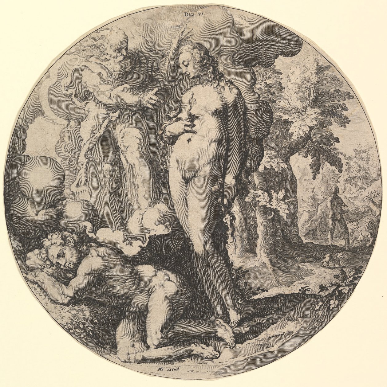 Šestý den umírá VI, ze série Stvoření světa, ca. 1598. od Jan Muller