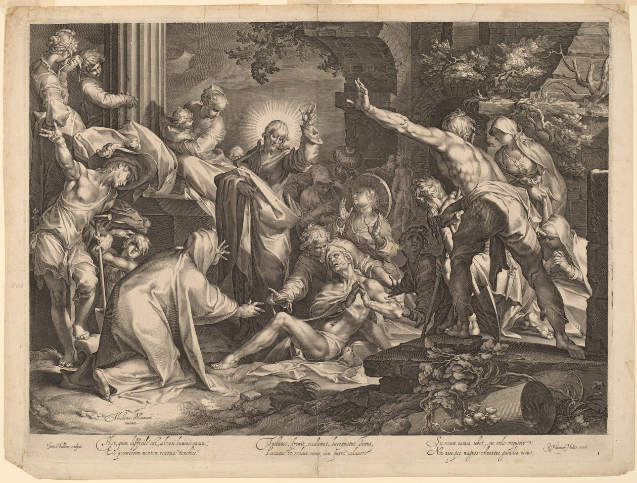 Vzkříšení Lazara od Jan Muller, after Abraham Bloemaert