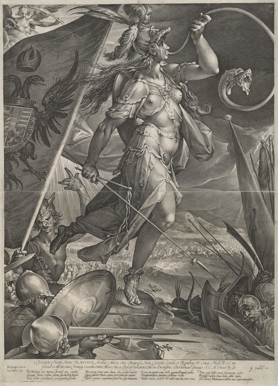 Bellona vede císařské armády proti Turkům od Jan Muller after Bartholomaeus Spranger