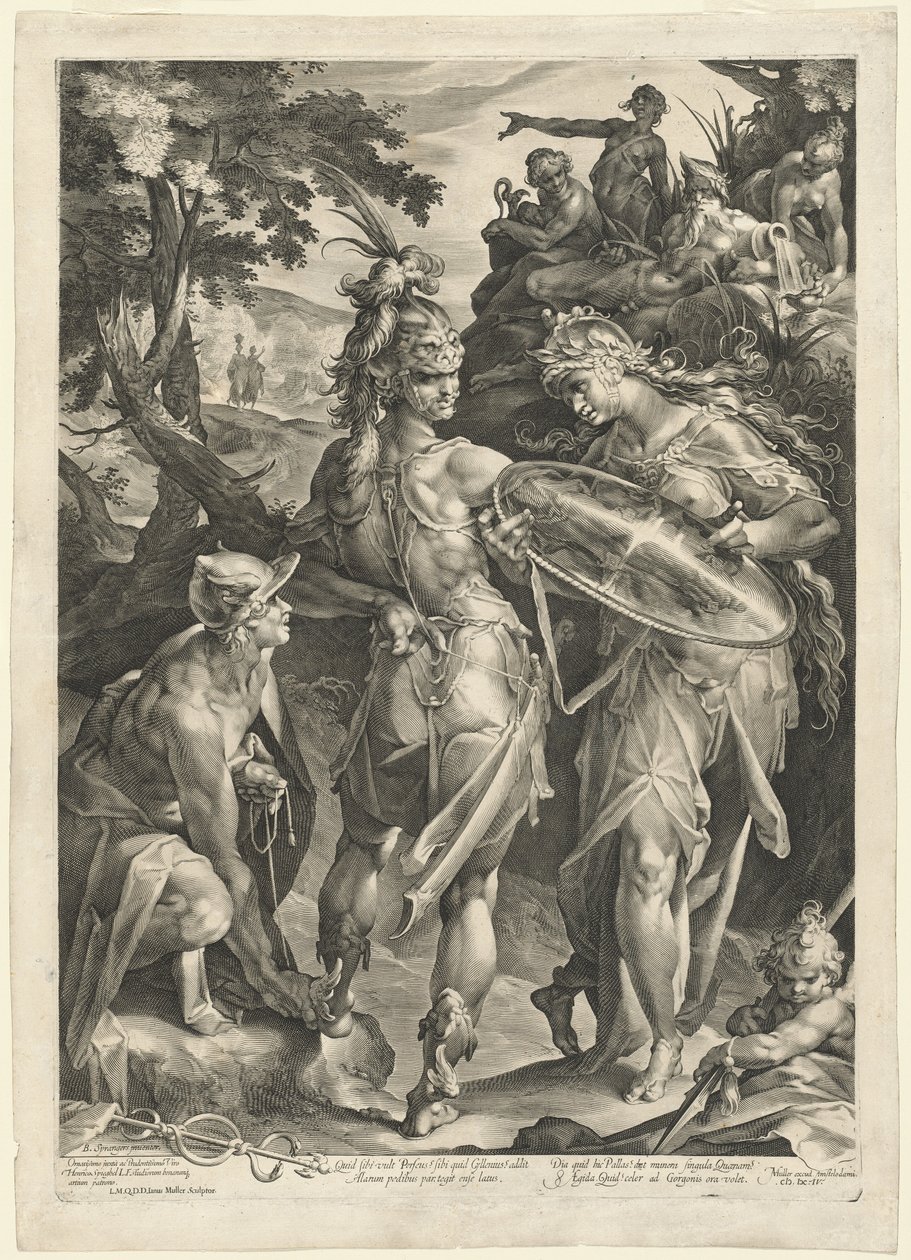 Minerva a Merkur vyzbrojují Persea od Jan Muller, after Bartholomaeus Spranger