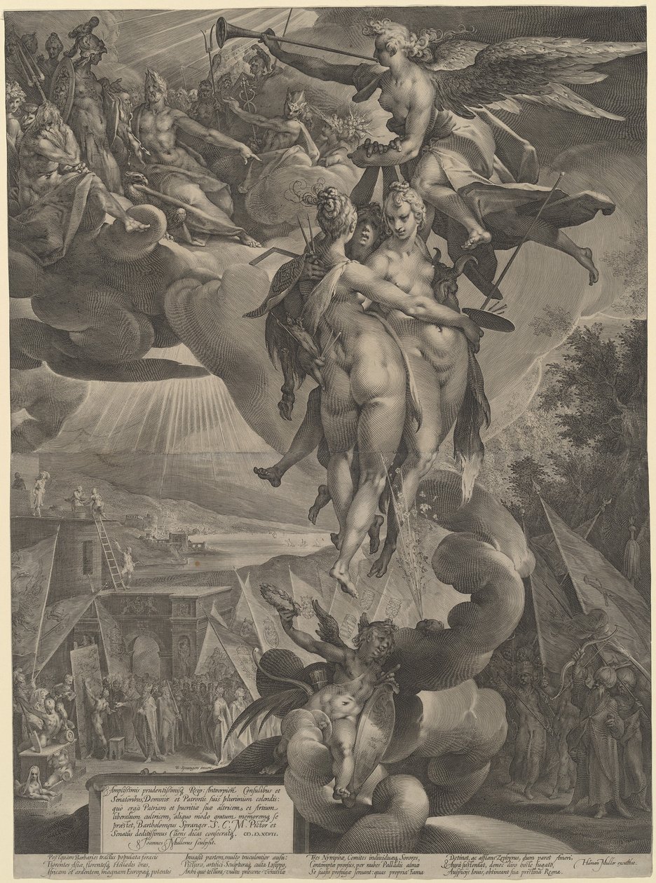 Apoteóza umění od Jan Muller, after Bartholomaeus Spranger