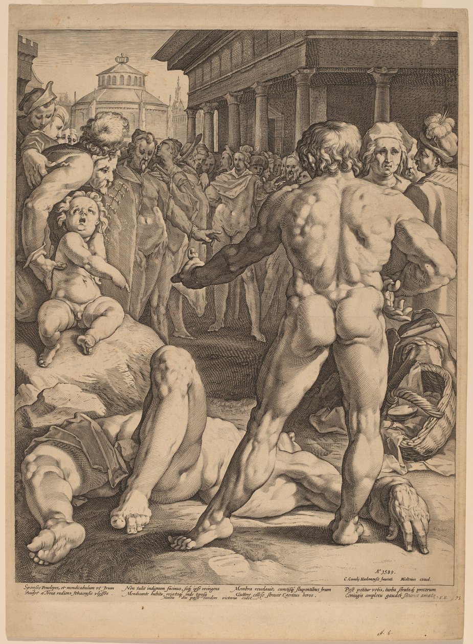 Boj mezi Ulyssesem a Irusem od Jan Muller, after Cornelis Cornelisz van Haarlem