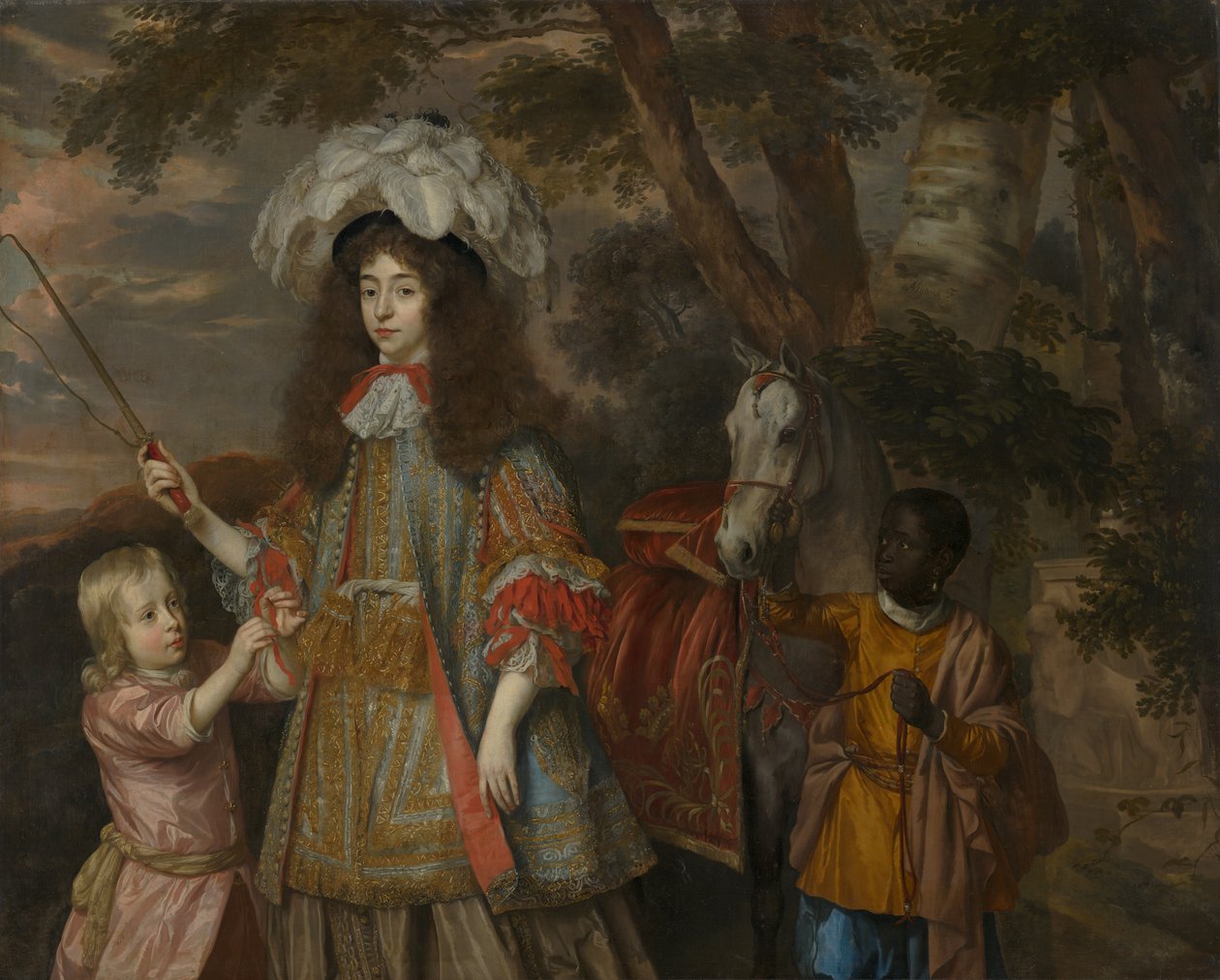Portrét Marie Oranžské (1642-1688), s Hendrikem van Zuijlesteinem († 1673) a služebníkem, 1665 od Jan Mytens or Mijtens