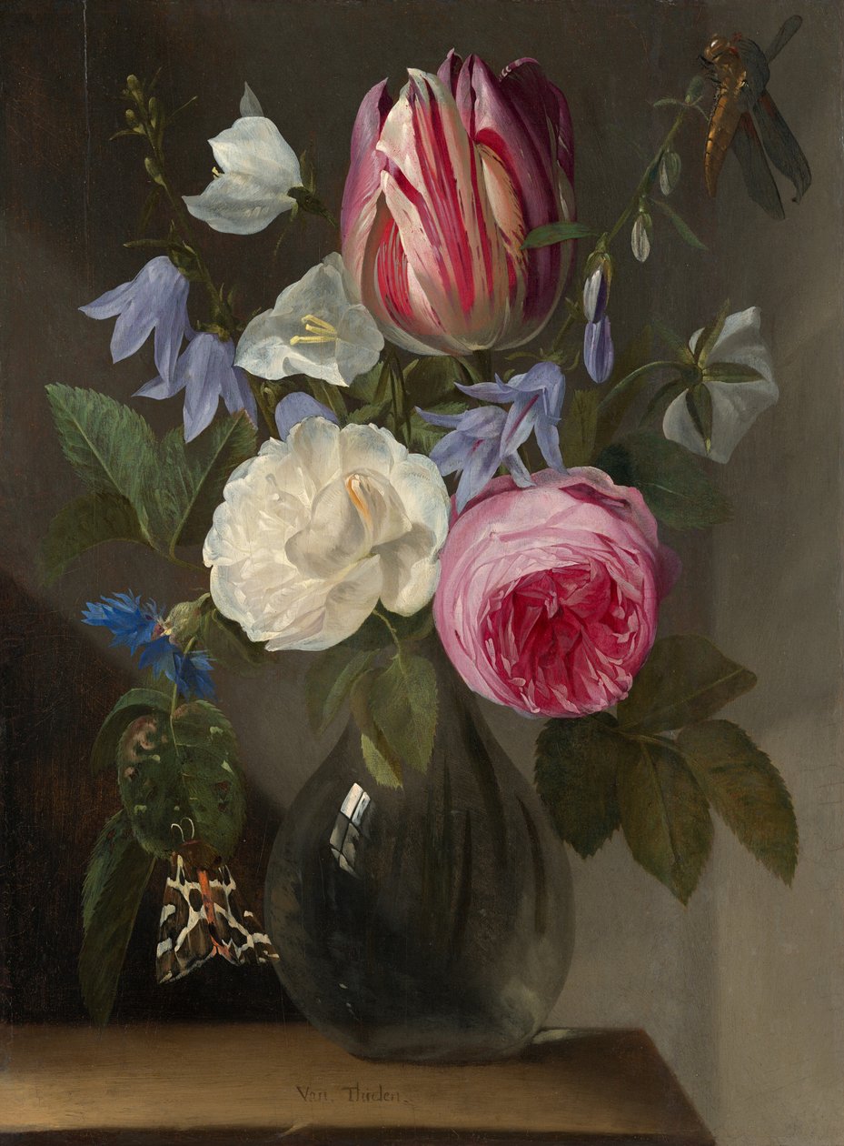 Růže a tulipán ve skleněné váze, c. 16501660. od Jan Philips van Thielen