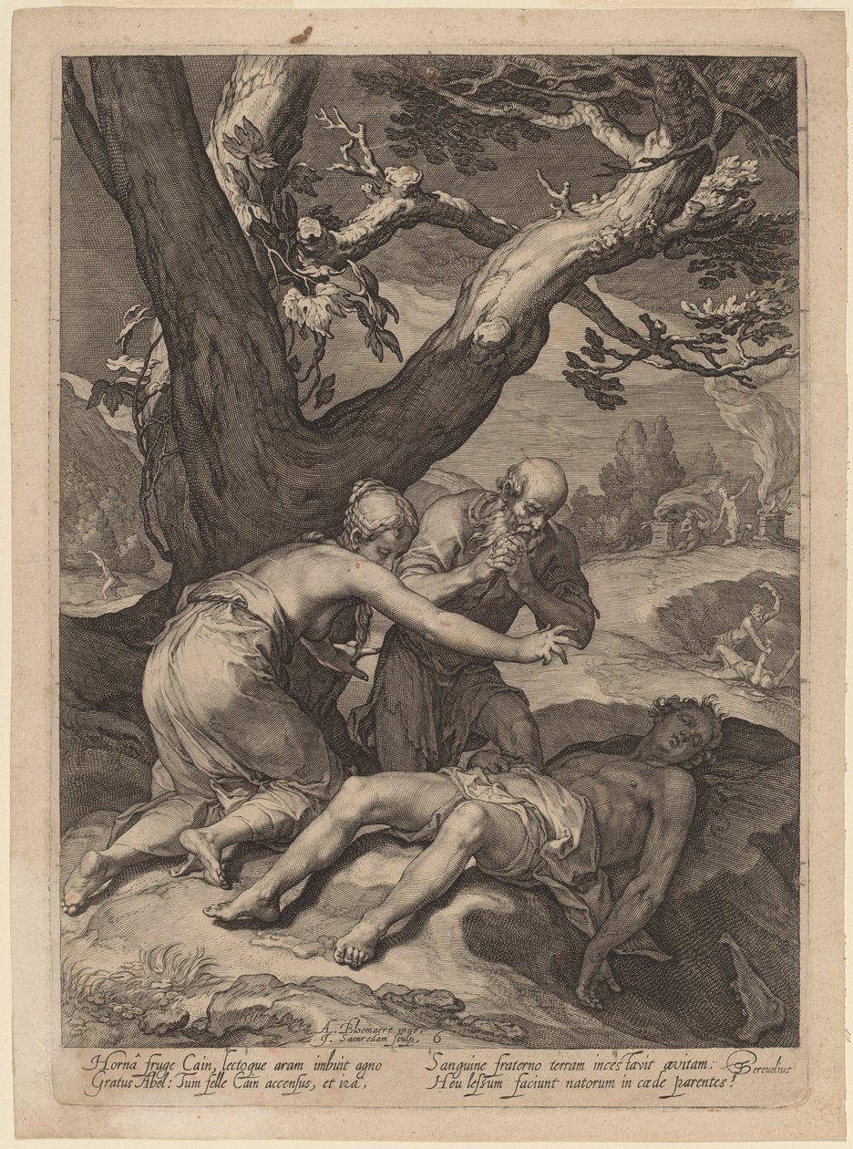 Adam a Eva naříkají nad Ábelovou mrtvolou od Jan Pietersz Saenredam after Abraham Bloemaert