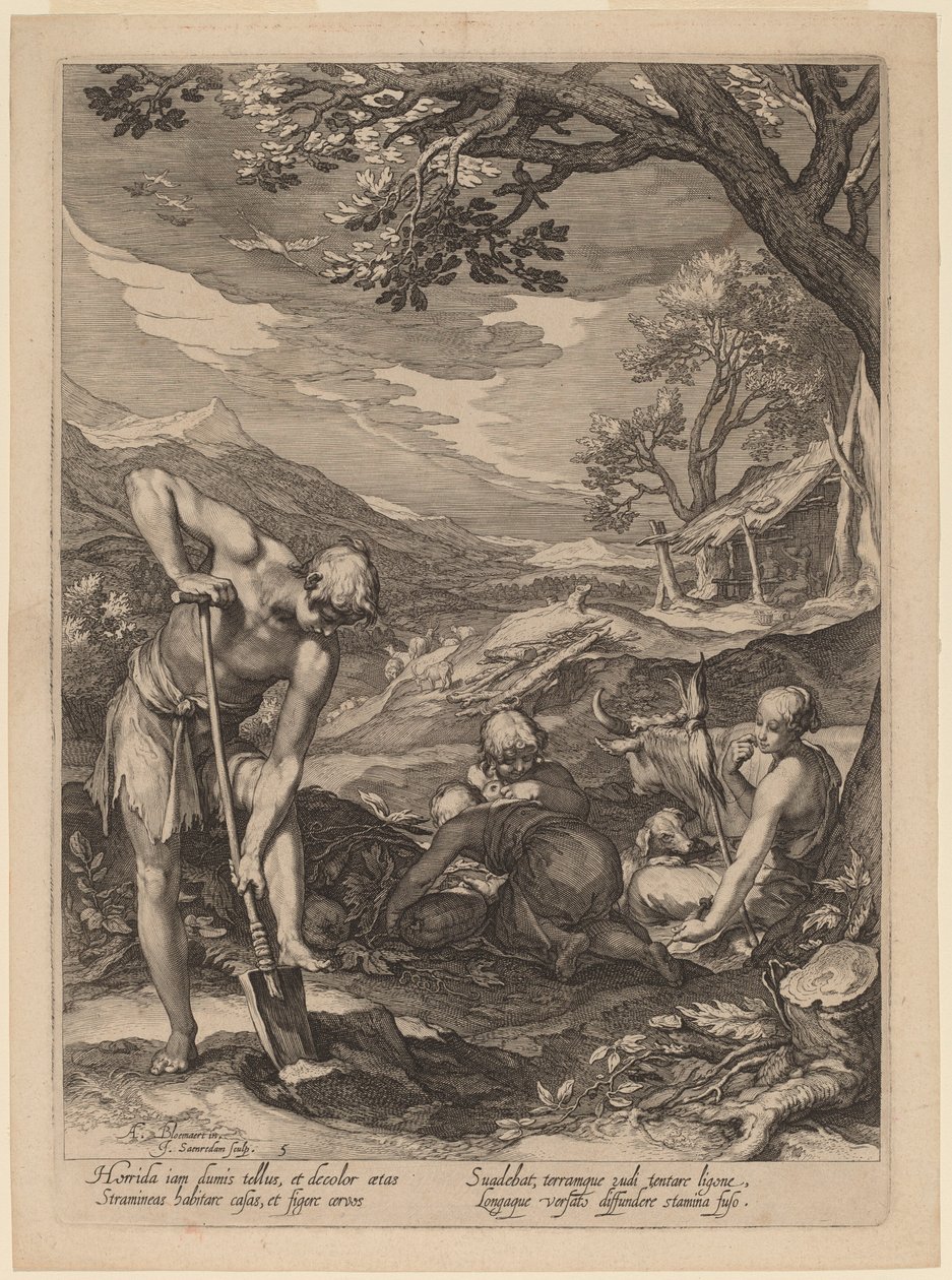 Adam a Eva pracují od Jan Pietersz Saenredam after Abraham Bloemaert