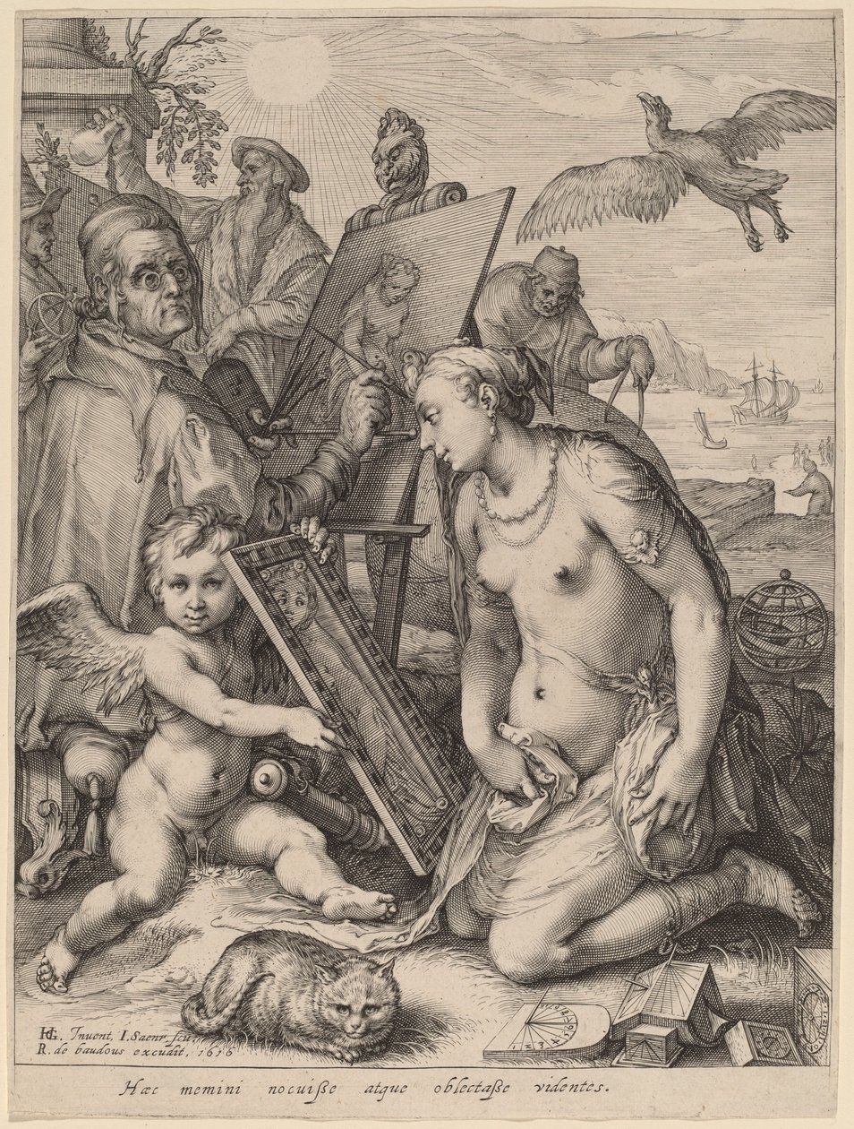 Umělec maluje nahou ženu: Alegorie vizuálního vnímání od Jan Pietersz Saenredam after Hendrik Goltzius