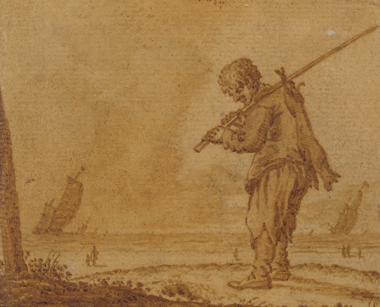 Po lovu na zajíce, na pobřeží, 1623 (pero a inkoust na papíře) od Jan Porcellis