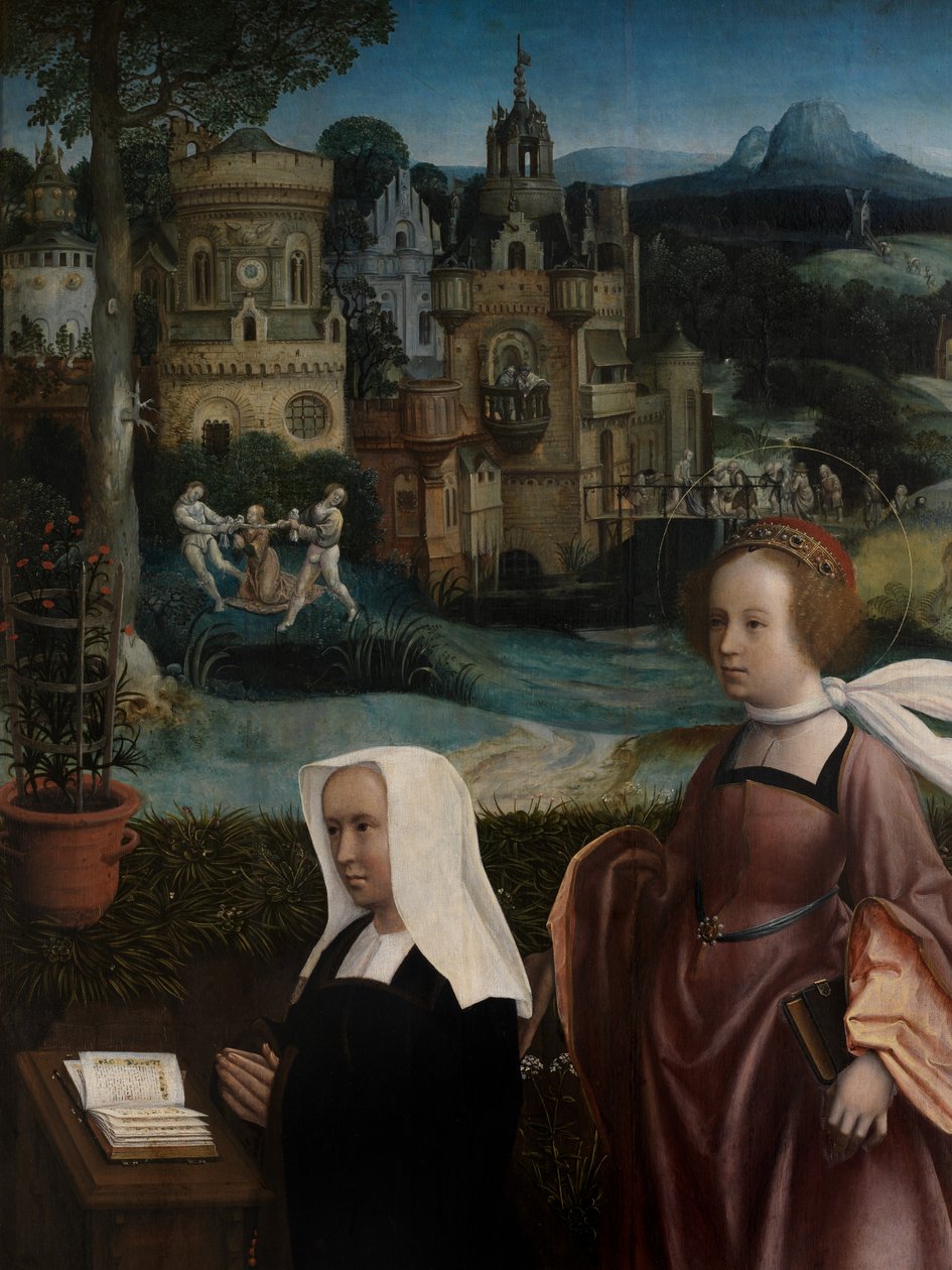 Detail dárce se svatým Mikulášem a dárcovou ženou se svatým Godelivou, kolem 1515-21 (olej na panelu) od Jan Provoost