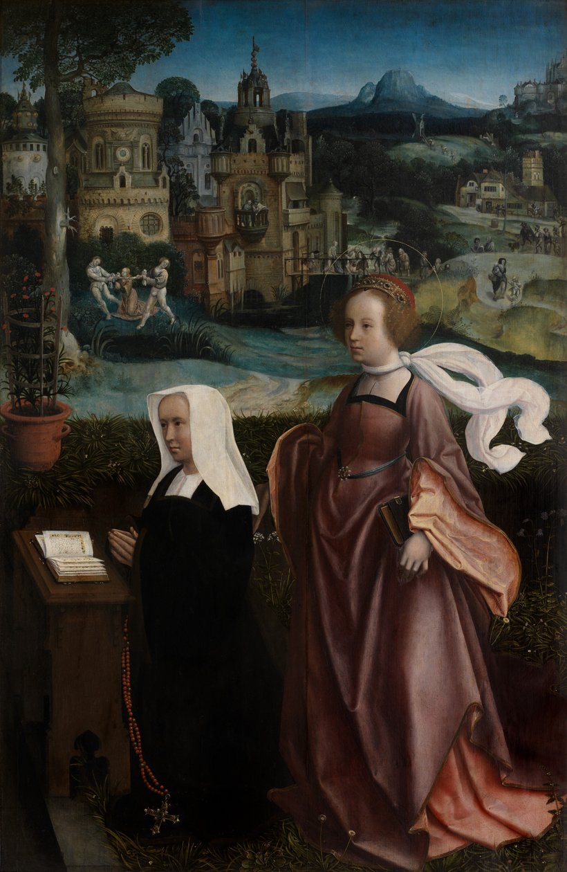 Detail dárce se svatým Mikulášem a dárcovou ženou se svatým Godelivou, kolem 1515-21 (olej na panelu) od Jan Provoost