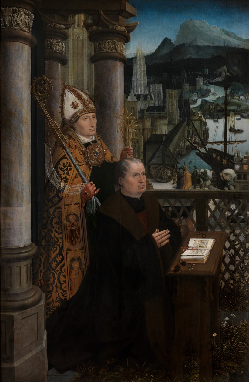 Detail dárce se svatým Mikulášem a dárcovou ženou se svatým Godelivou, kolem 1515-21 (olej na panelu) od Jan Provoost
