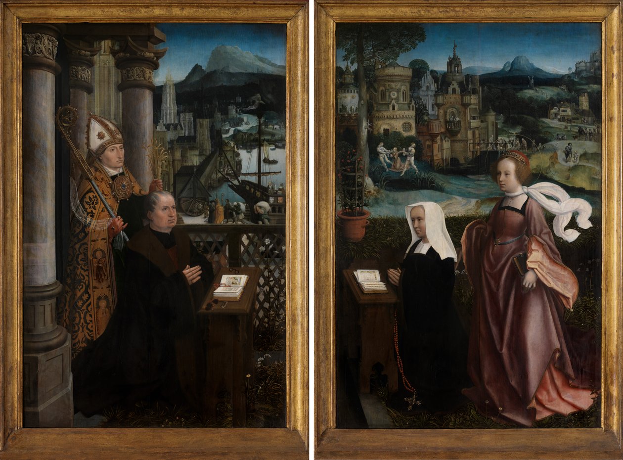 Dárce se svatým Mikulášem a manželka dárce se svatou Godelivou, kolem 1515-21 (olej na panelu) od Jan Provoost