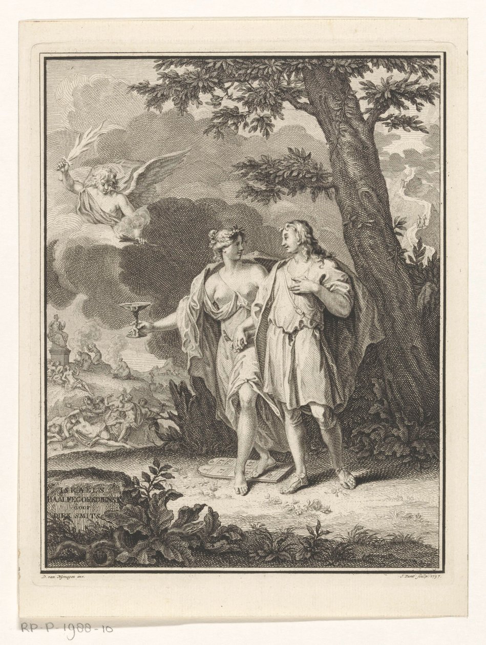 Chtíč svádí mladého muže Titulní strana pro: Dirk Smits, Israëls Baalfegorsdienst nebo Potrestaný chtíč, 1737 od Jan Punt