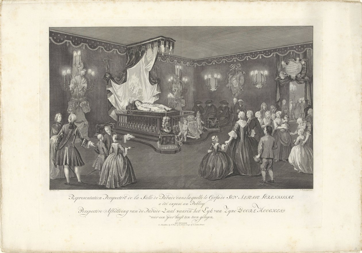 Pokoj s majestátem prince Viléma IV., 1751 Reprezentace Perspective de la Salle de Parade (...) Perspektivní obrázek Parade Hall, ve kterém Lyk van Zyne Doorl. Výsost pro yder byla vystavena (název na objektu) W plovoucí lože od Jan Punt